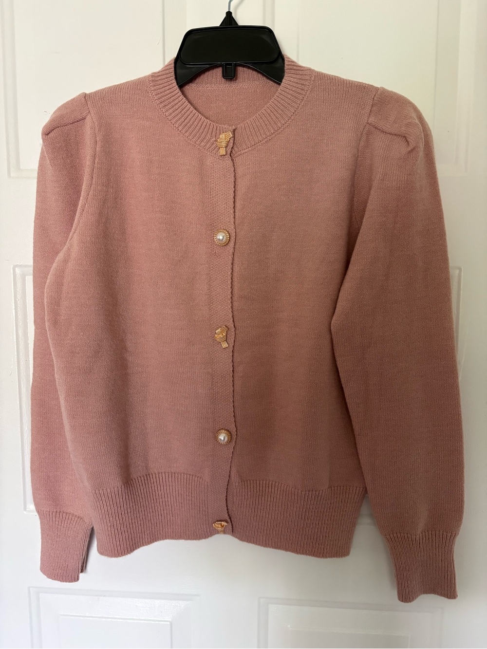 SHEIN Dusty Rose Pearl-Button Crewneck Cardigan
